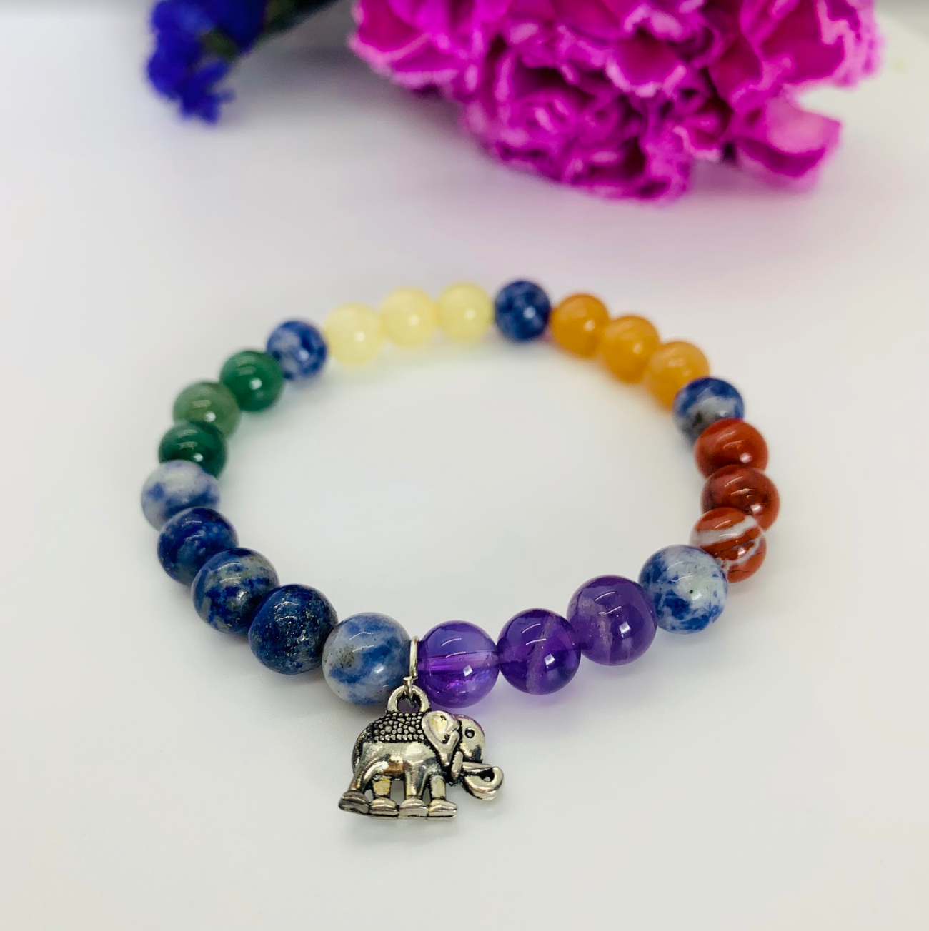 7 Chakra Bracelet with elephant charm – Tranquil Wellbeing